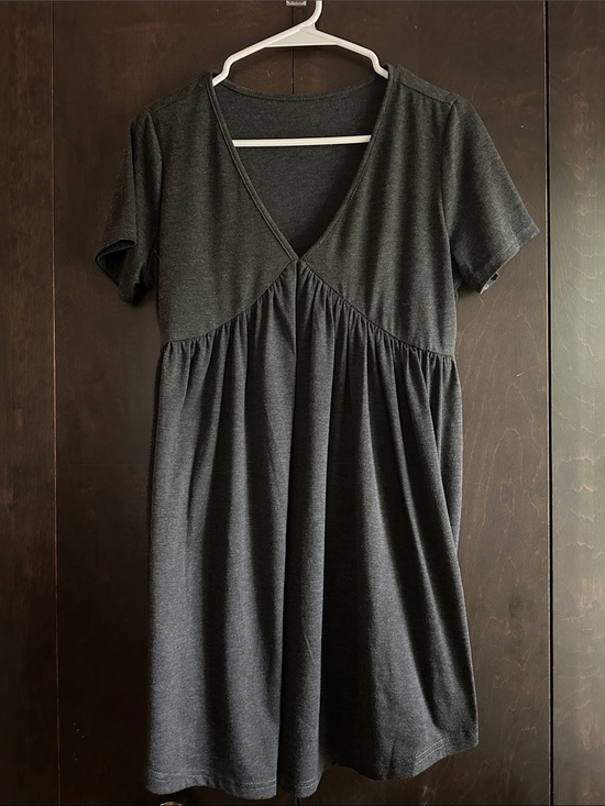 Dresses & Skirts - Charcoal V-Neck Gathered T-Shirt Babydoll Dress